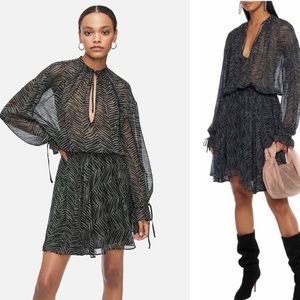 ANINE Bing Elliana asymmetric zebra-print silk-georgette
Midi dress